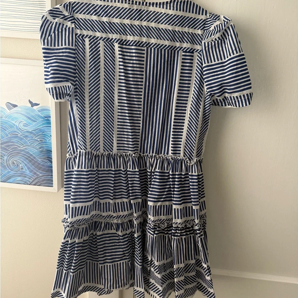 Aqua puff sleeve Striped Blue and White Mini Dress - Picture 3 of 4